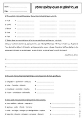 Mots spécifiques et génériques - Révisions : 1ere Secondaire - PDF à imprimer