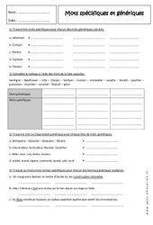Mots génériques et spécifiques - Exercices : 1ere Secondaire - PDF à imprimer