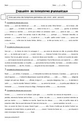 a - à, est - et, son - sont, on - ont - Homophones - Examen Evaluation : 5eme Primaire - PDF à imprimer