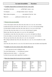 Mots invariables - Exercices  : 3eme Primaire - PDF à imprimer