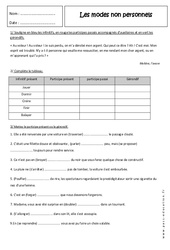 Infinitif, participe, gérondif - Exercices - Modes non personnels : 2eme Secondaire - PDF à imprimer