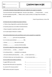 Groupe nominal - Exercices sur les accords : 2eme Secondaire - PDF à imprimer