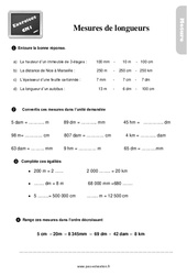 Mesures de longueurs - Exercices, révisions : 4eme Primaire - PDF à imprimer