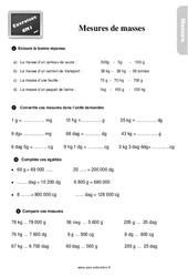 Mesures de masse - Exercices, révisions : 4eme Primaire - PDF à imprimer