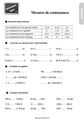Mesures de contenances - Exercices, révisions : 4eme Primaire - PDF à imprimer