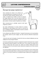 Pourquoi les lamas crachent - ils ? - Lecture compréhension - Contes des origines - Questionnaire : 4eme, 5eme Primaire - PDF à imprimer