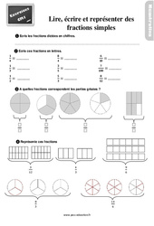 Lire, écrire et représenter des fractions simples - Exercices : 4eme Primaire - PDF à imprimer