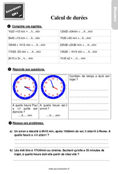 Calcul de durées - Exercices, révisions : 4eme Primaire - PDF à imprimer