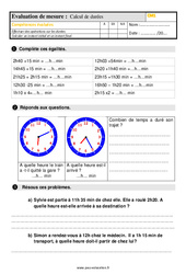 Calcul de durées - Évaluation, bilan : 4eme Primaire - PDF à imprimer