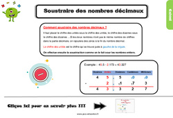 Soustraction des nombres décimaux - Cours, Leçon, trace écrite : 4eme Primaire <small style='color:inherit;'>(téléchargement gratuit)</small>