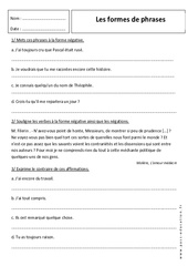 Affirmative et négative - Exercices sur les formes de phrases : 6eme Primaire - PDF à imprimer