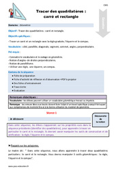 Séquence - Fiche de préparation Tracer des quadrilatères - Fiches carré et rectangle - Séquence - Fiche de préparation : 4eme Primaire - PDF à imprimer
