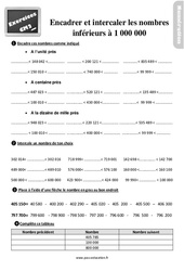 Encadrer et intercaler des nombres inférieurs à 1 000 000 - exercices : 5eme Primaire - PDF à imprimer