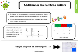 Additionner les nombres entiers au  - Cours, Leçon, trace écrite : 5eme Primaire <small style='color:inherit;'>(téléchargement gratuit)</small>