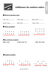 Additionner les nombres entiers - Exercices, révisions : 5eme Primaire - PDF à imprimer