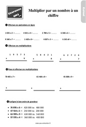 Multiplier par un nombre à un chiffre - Exercices, révisions : 5eme Primaire - PDF à imprimer