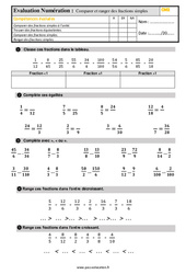 Comparer et ranger des fractions simples au  - Examen Evaluation avec la correction : 5eme Primaire