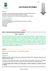 Les niveaux de langue - Séquence - Fiche de préparation : 5eme Primaire - PDF à imprimer