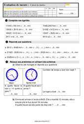Calcul de durées - Évaluation, bilan : 5eme Primaire - PDF à imprimer