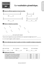 Exercices, révisions sur le vocabulaire géométrique au avec les corrections : 3eme Primaire