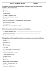 Types et formes de phrases - Exercices - Grammaire : 5eme Primaire - PDF à imprimer