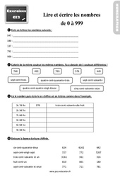 Lire et écrire les nombres de 0 à 999 - Exercices : 3eme Primaire - PDF à imprimer