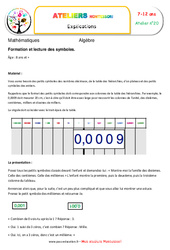 Formation et lecture des symboles - Algèbre - Montessori - Atelier 20 : 3eme, 4eme, 5eme Primaire - PDF à imprimer