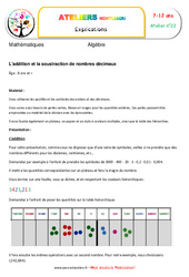 L'addition et la soustraction de nombres décimaux - Algèbre - Montessori - Atelier 22 : 3eme, 4eme, 5eme Primaire - PDF à imprimer