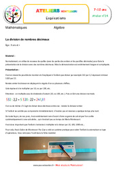 La division de nombres décimaux - Algèbre - Montessori - Atelier 24 : 3eme, 4eme, 5eme Primaire - PDF à imprimer
