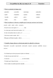 Préfixes in, dés, en, trans, ir, il - Exercices - Orthographe : 5eme Primaire - PDF à imprimer