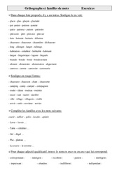 Familles de mots - Exercices - Orthographe : 5eme Primaire - PDF à imprimer