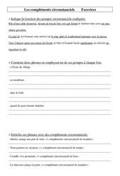 Compléments circonstanciels but, cause, lieu, manière, moyen, temps - Exercices - Grammaire : 5eme Primaire - PDF à imprimer
