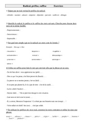 Radical, préfixe, suffixe - Exercices - Vocabulaire : 5eme Primaire - PDF à imprimer