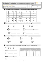 Passer des fractions décimales aux nombres décimaux - Examen Evaluation : 4eme Primaire - PDF à imprimer