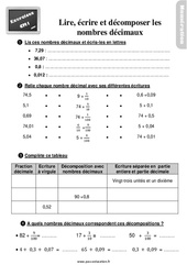 Lire, écrire et décomposer des nombres décimaux - Exercices : 4eme Primaire - PDF à imprimer