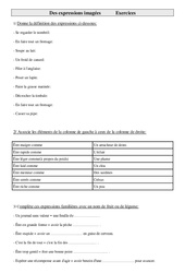 Exercices de vocabulaire  - Fiches Des expressions imagées : 5eme Primaire - PDF à imprimer