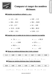 Comparer et ranger des nombres décimaux - Exercices : 4eme Primaire - PDF à imprimer