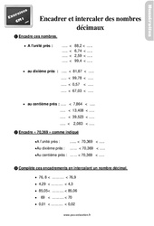 Encadrer et intercaler des nombres décimaux - Exercices : 4eme Primaire - PDF à imprimer