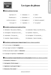 Les types de phrases - Exercices, révisions : 3eme Primaire - PDF à imprimer