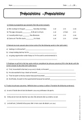 In, On, At, From…to - Prépositions - Exercices corrigés : 1ere Secondaire - PDF à imprimer