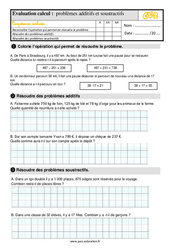 Problèmes additifs et soustractifs - Examen Evaluation : 3eme Primaire - PDF à imprimer