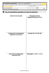 Évaluation, bilan sur tracer des quadrilatères au avec la correction : 5eme Primaire