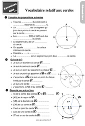 Exercices, révisions sur le vocabulaire relatif aux cercles au avec les corrections : 5eme Primaire