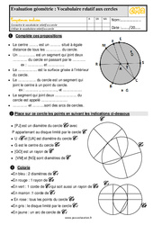 Évaluation, bilan sur le vocabulaire relatif aux cercles au avec la correction : 5eme Primaire