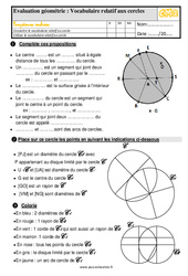Vocabulaire relatif aux cercles - Évaluation, bilan : 5eme Primaire - PDF à imprimer