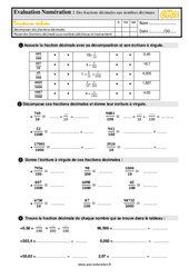 Des fractions décimales aux nombres décimaux - Examen Evaluation pour le  : 5eme Primaire