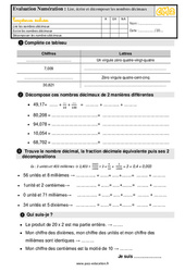 Lire, écrire et décomposer des nombres décimaux - Examen Evaluation : 5eme Primaire - PDF à imprimer