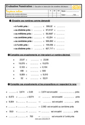 Encadrer et intercaler des nombres décimaux - Examen Evaluation avec les corrigés : 5eme Primaire - PDF à imprimer
