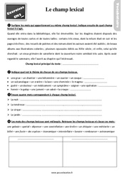 Champ lexical - Exercices, révisions : 5eme Primaire - PDF à imprimer