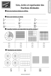 Lire, écrire et représenter des fractions décimales - Exercices : 4eme Primaire - PDF à imprimer